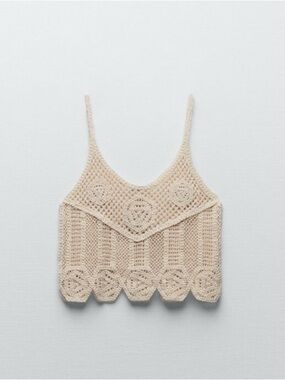 Zara Cream Crochet Cami Cropped Tank Top – Boho Summer Style Size L